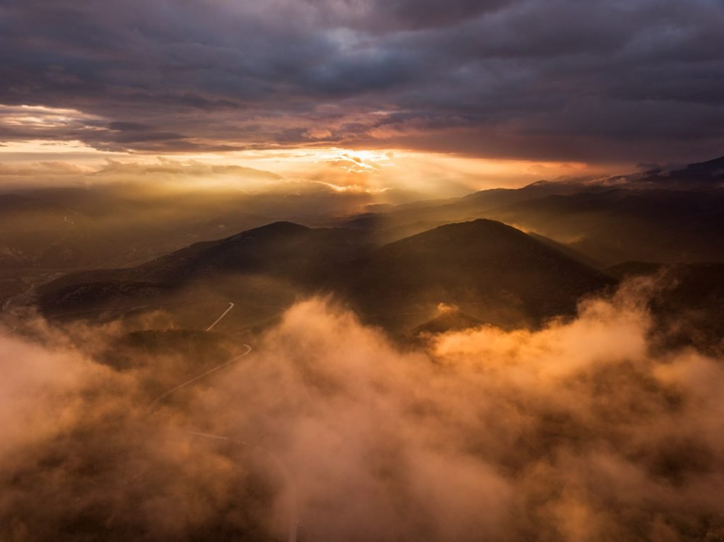 Sunset in Greece's mountains. Things to do in Athens.